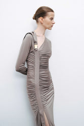 Mink Metal Buckle Detailed Maxi Dress